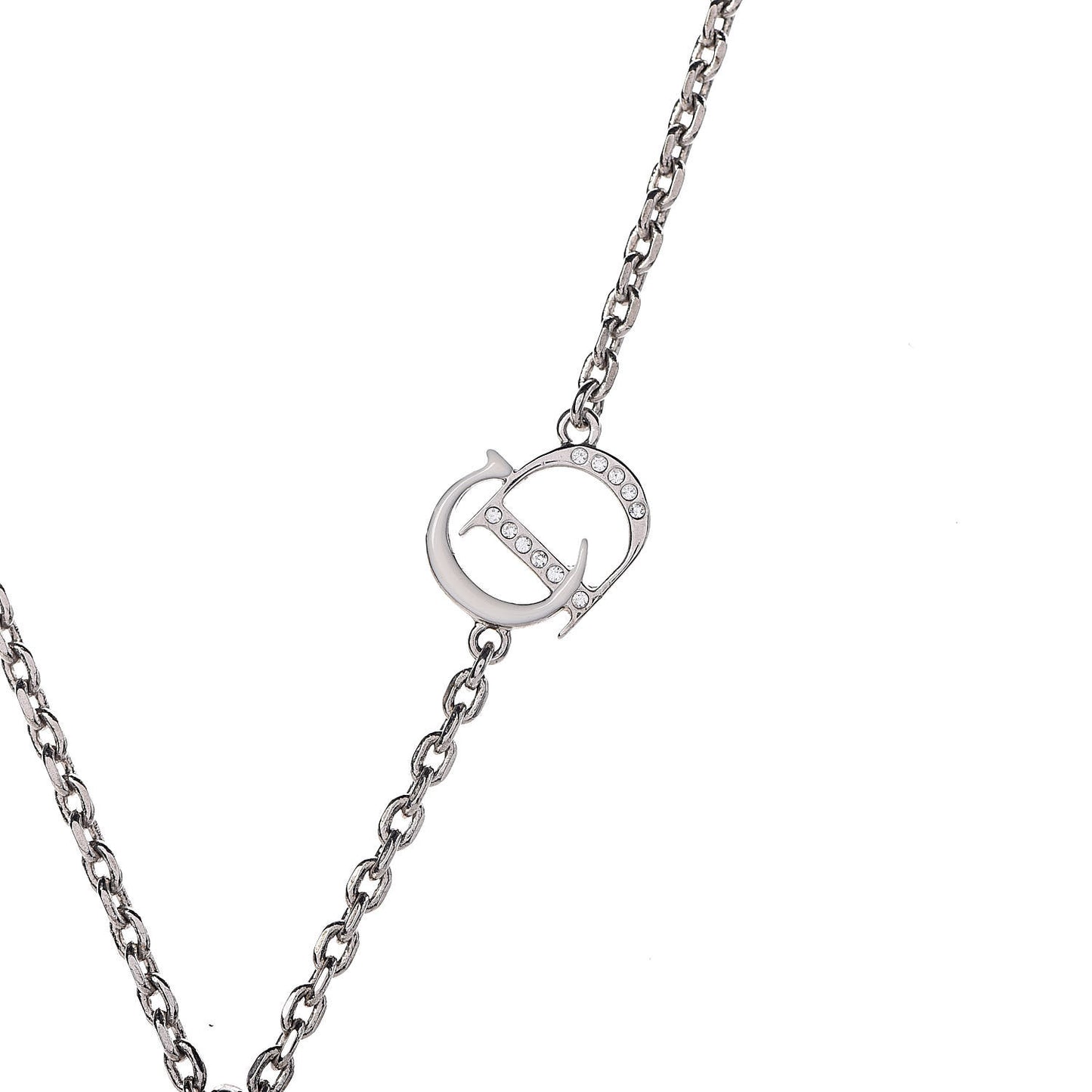 Enamel Crystal Heart CD Necklace Silver