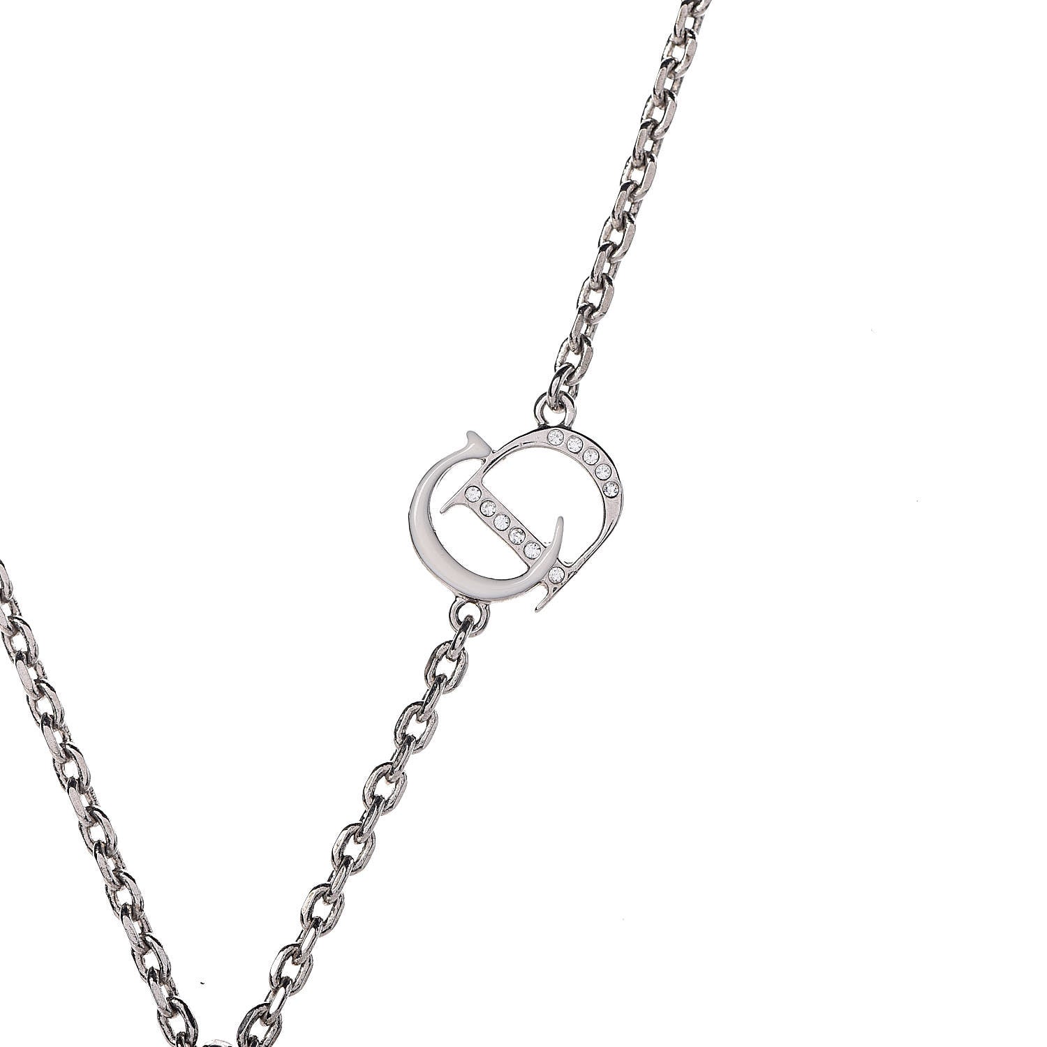 Christian Dior Enamel Crystal Heart CD Necklace Silver 6 of 7