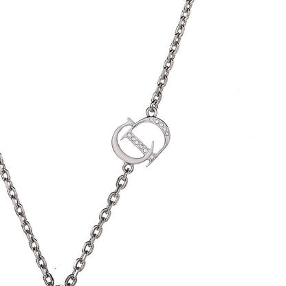 Christian Dior Enamel Crystal Heart CD Necklace Silver 6 of 7