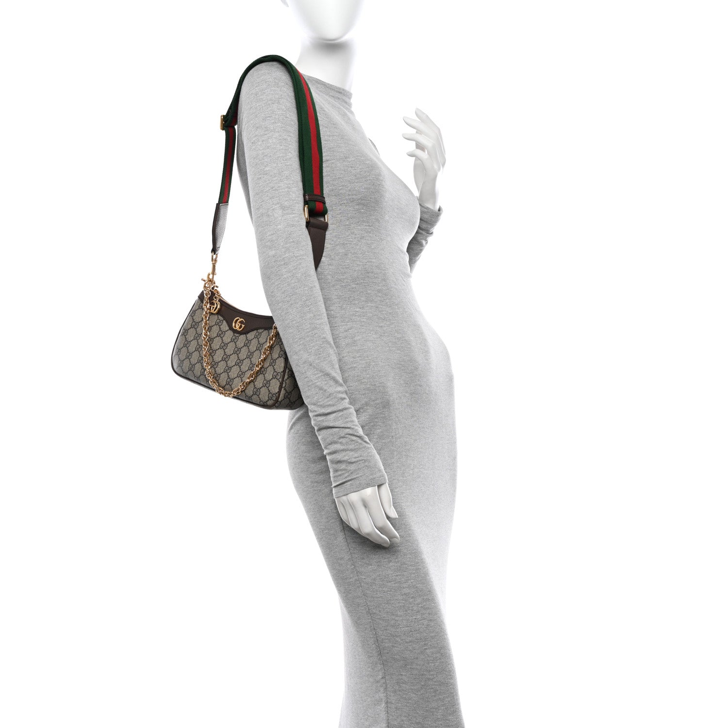 Gucci GG Supreme Monogram Textured Dollar Calfskin Web Small Ophidia GG Handbag Beige Ebony New Acero 2 of 13