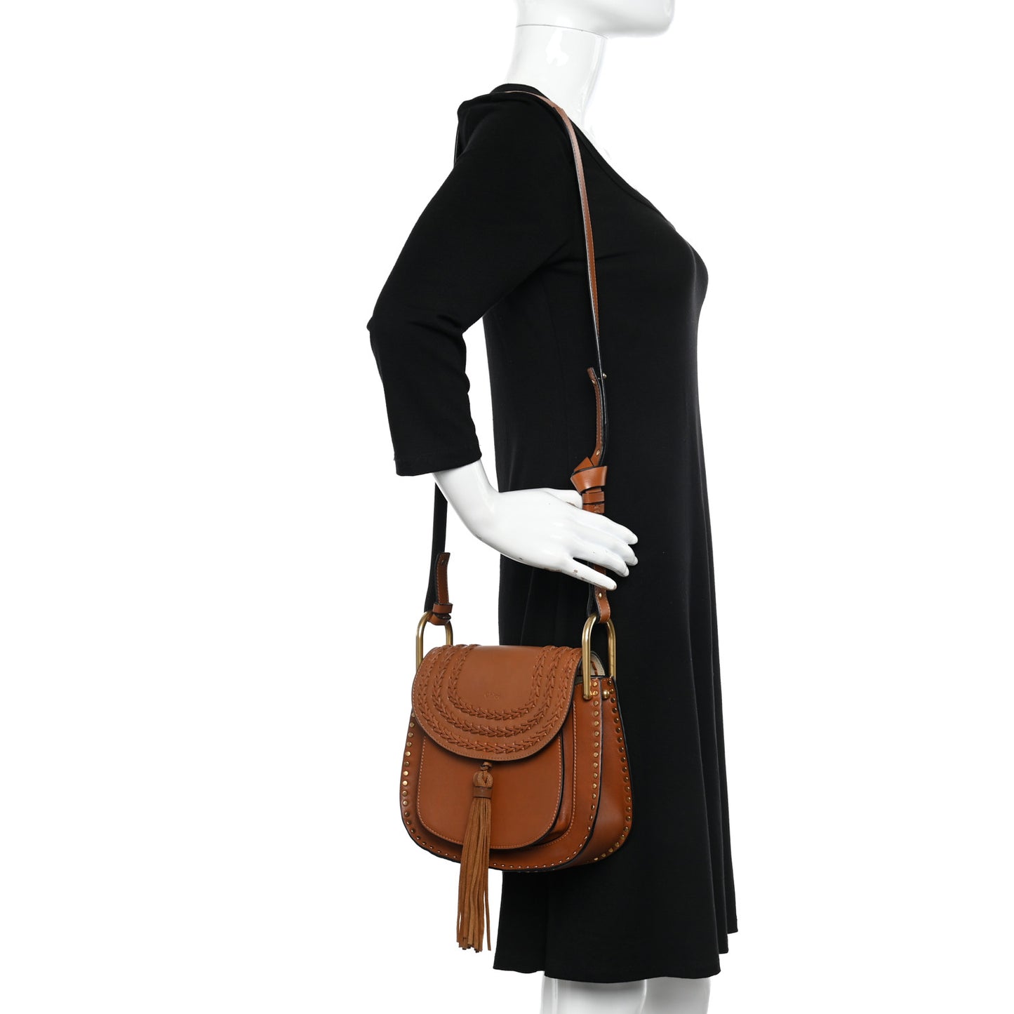 Calfskin Braided Small Hudson Shoulder Bag Caramel