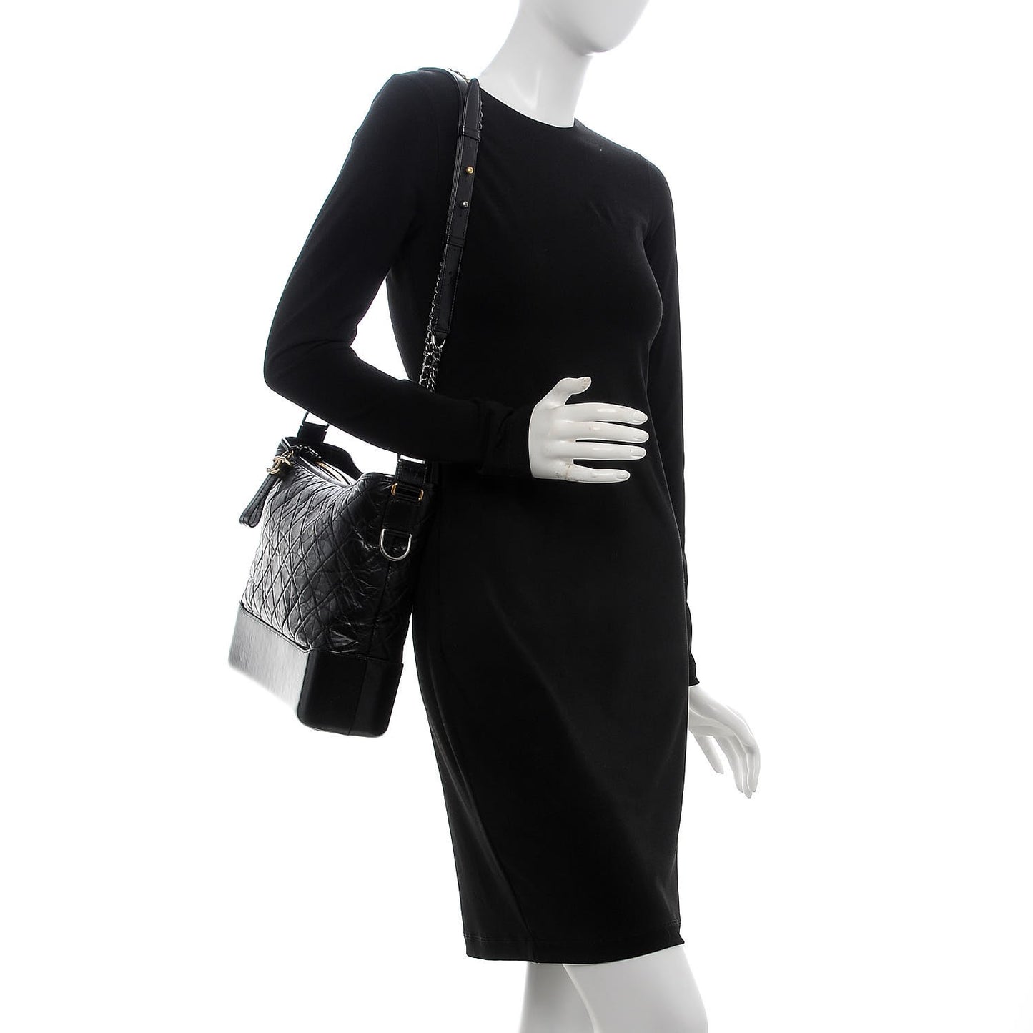 Aged Calfskin Quilted Large Gabrielle Hobo Black