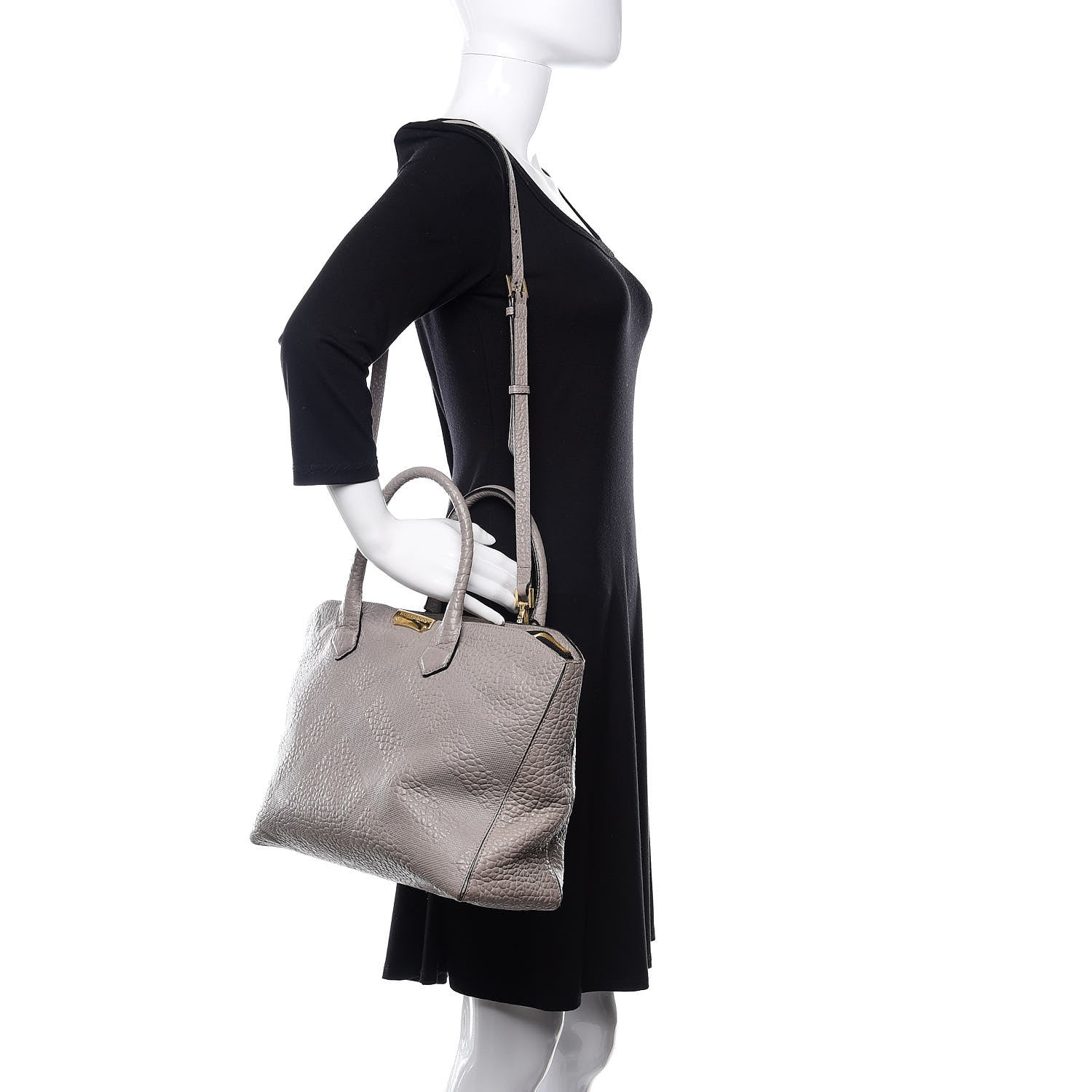 Burberry Heritage Grain Check Embossed Medium Dewsbury Tote Pale Grey 2 of 16