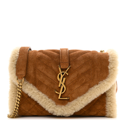 Saint Laurent Nubuck Shearling Mixed Matelasse Triquilt Small Monogram Satchel Ivory Natural Tan 1 of 10