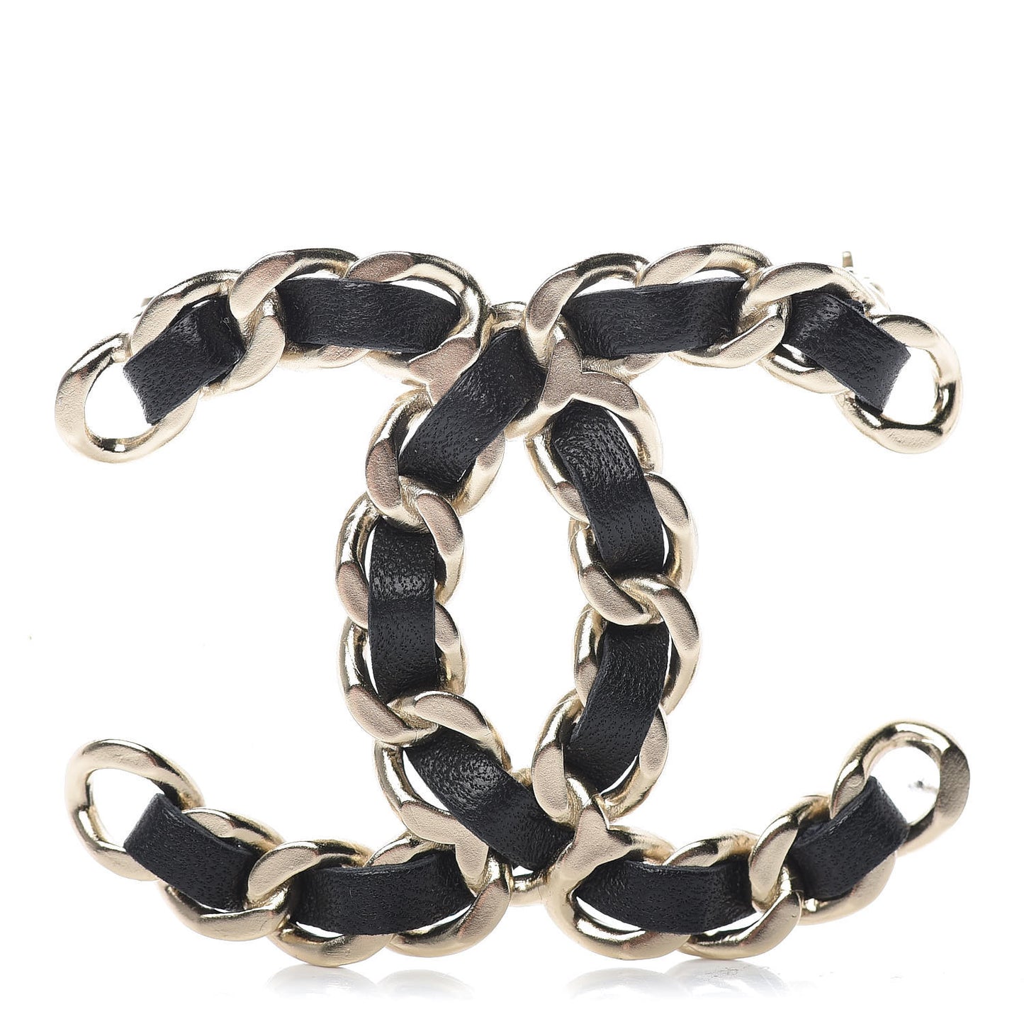 Lambskin Chain CC Brooch Black Gold