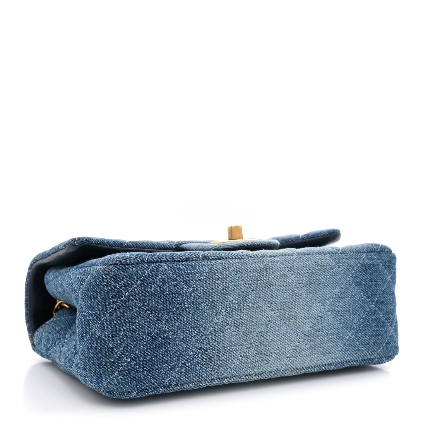 Washed Denim Quilted Mini Rectangular Flap  Blue