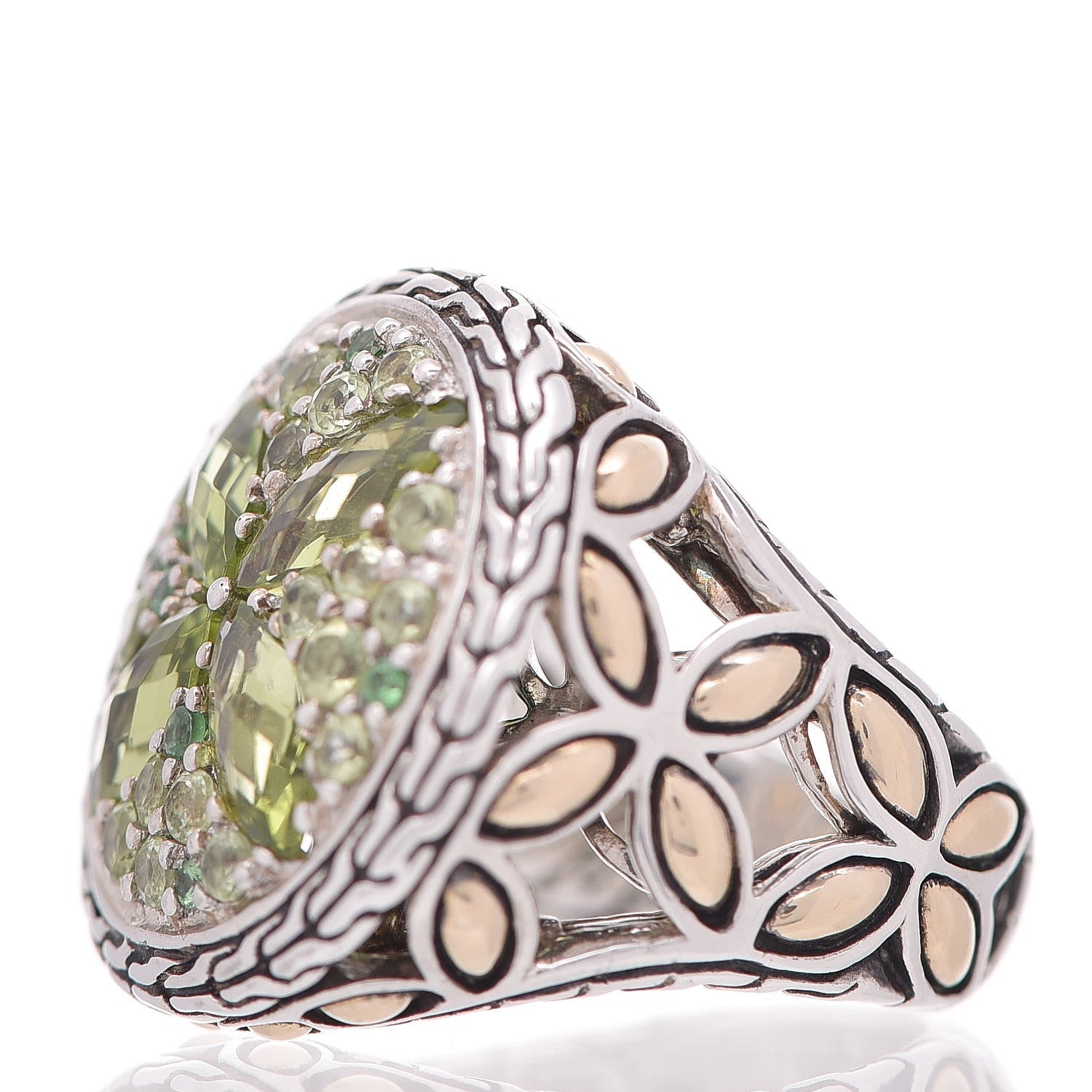 John Hardy Sterling Silver 18K Yellow Gold Peridot Tsavorite Batu Kawung Ring 51.9 6 3 of 7