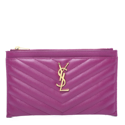 Saint Laurent Grain De Poudre Chevron Monogram Bill Pouch Dark Grape 1 of 10