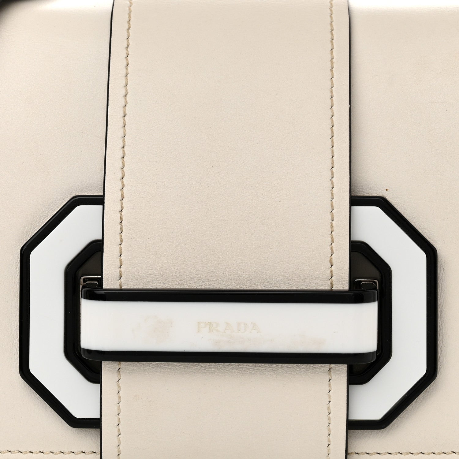 Prada City Calf Plex Ribbon Bag White Black 7 of 17