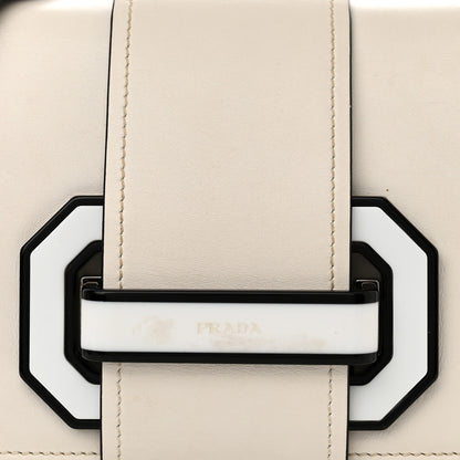 Prada City Calf Plex Ribbon Bag White Black 7 of 17