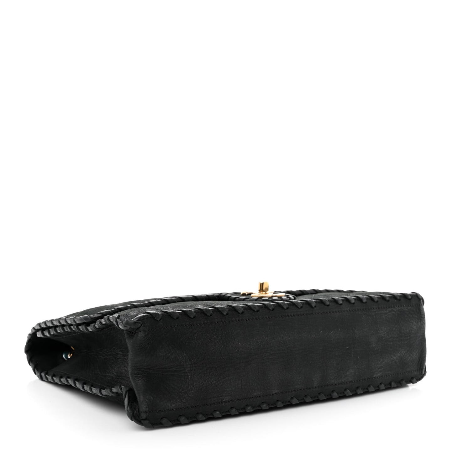 Suede Calfskin Jumbo Happy Stitch Flap Black