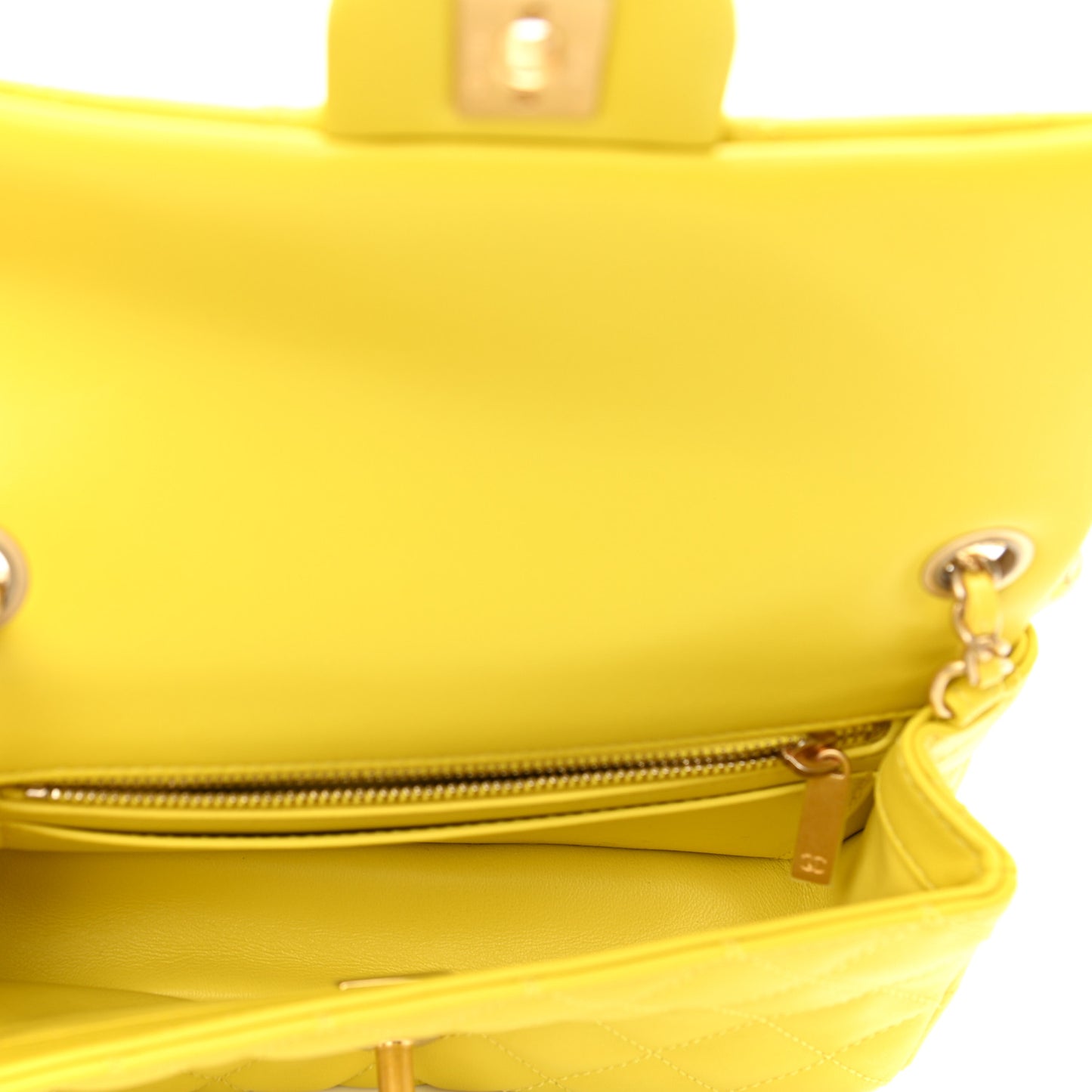 Lambskin Quilted Mini Rectangular Pearl Crush Flap Yellow