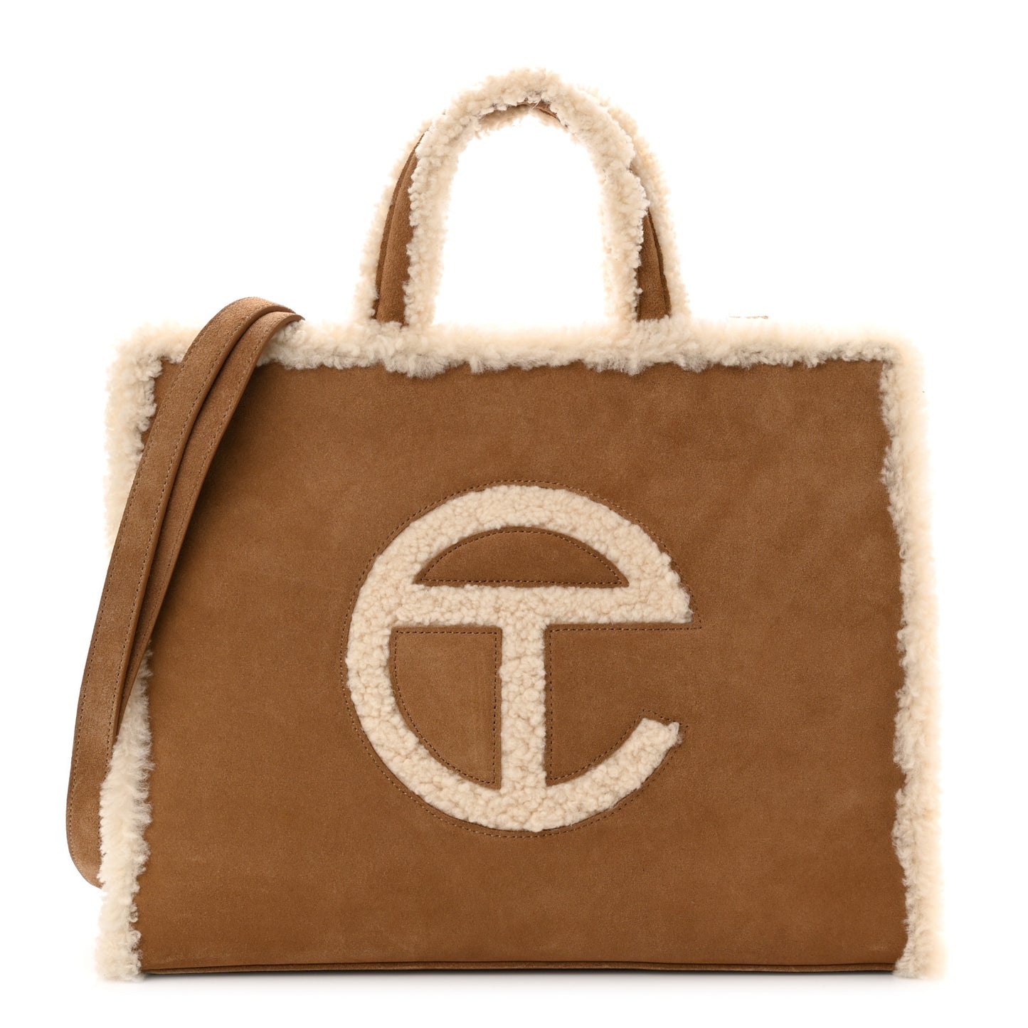X UGG Suede Shearling Medium Shopping Bag Chestnut