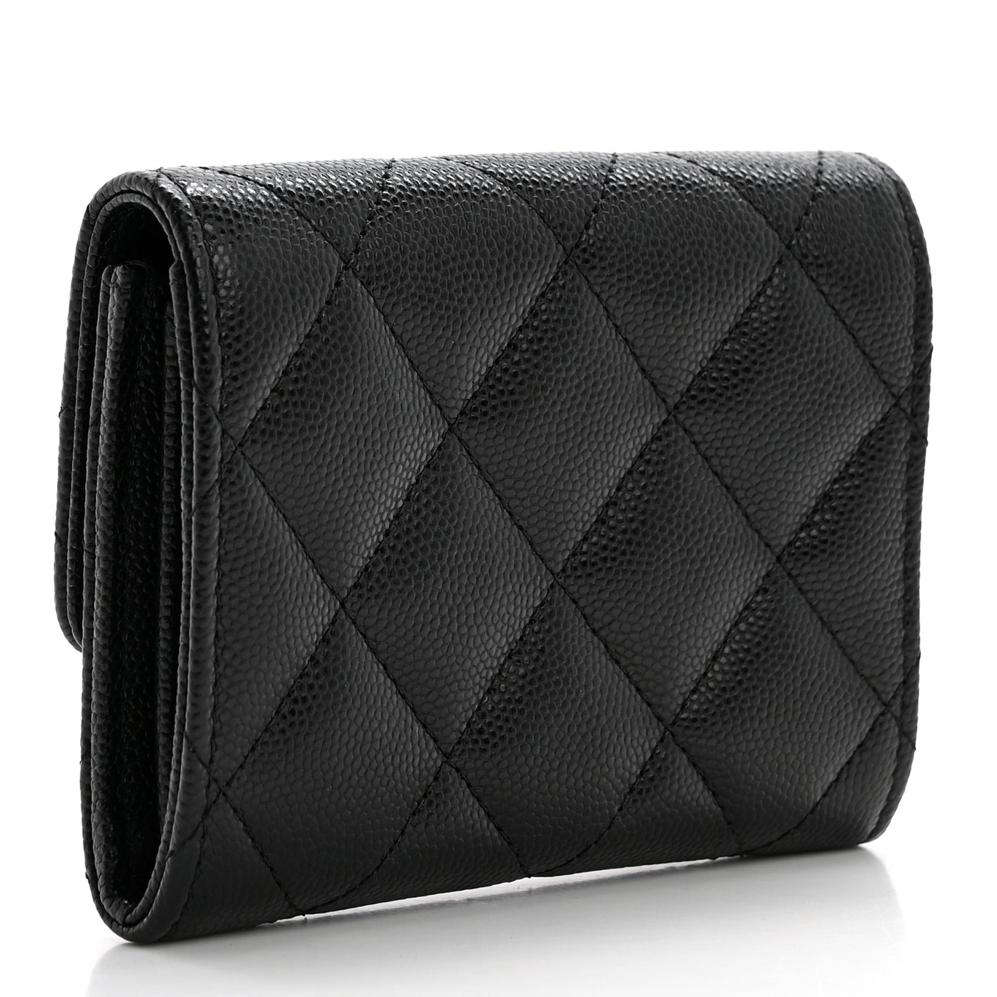 Caviar Quilted Crystal Enamel CC Flap Card Holder Black