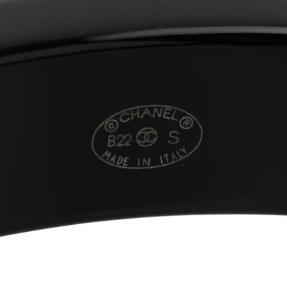 Chanel Resin Logo Bangle Bracelet Black White 4 of 5