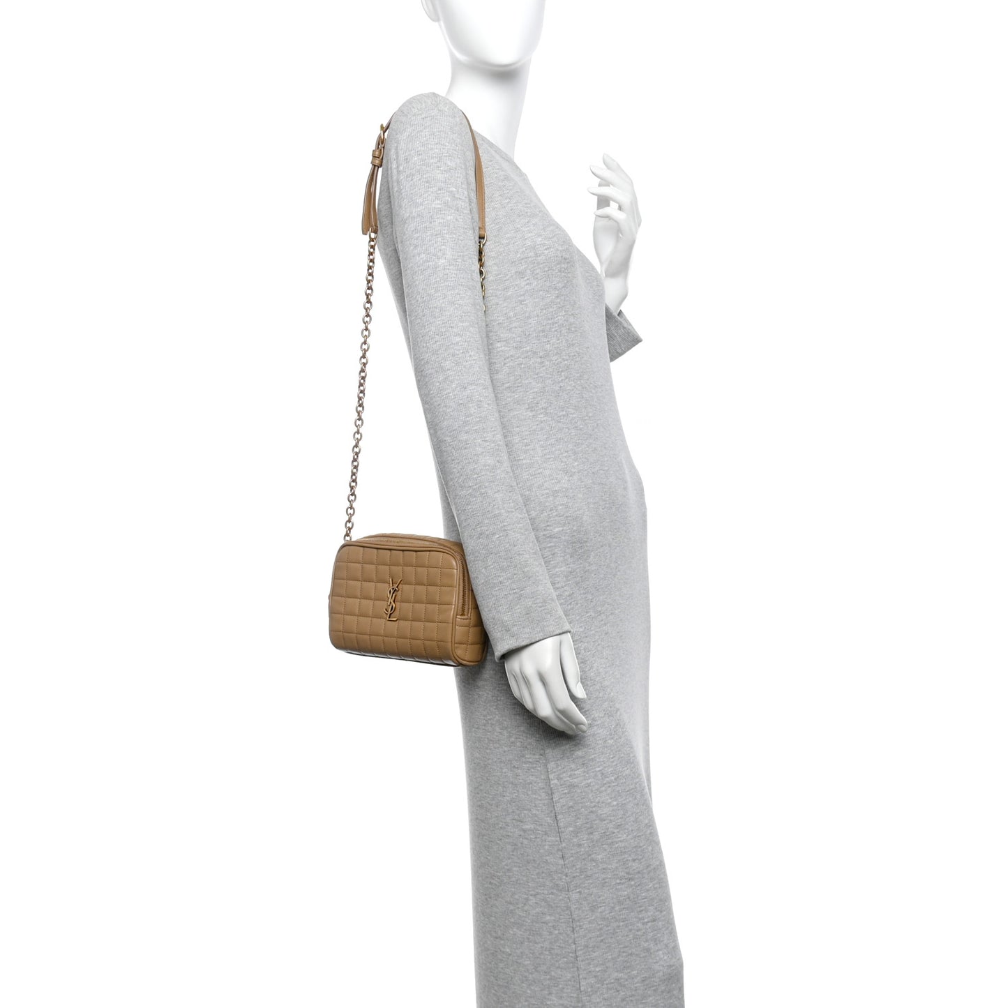 Lambskin Carre Quilted Cassandre Mini Camera Bag Natural Tan