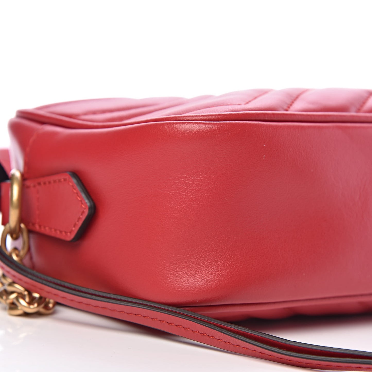 Calfskin Matelasse Mini GG Marmont Chain Shoulder Bag Hibiscus Red
