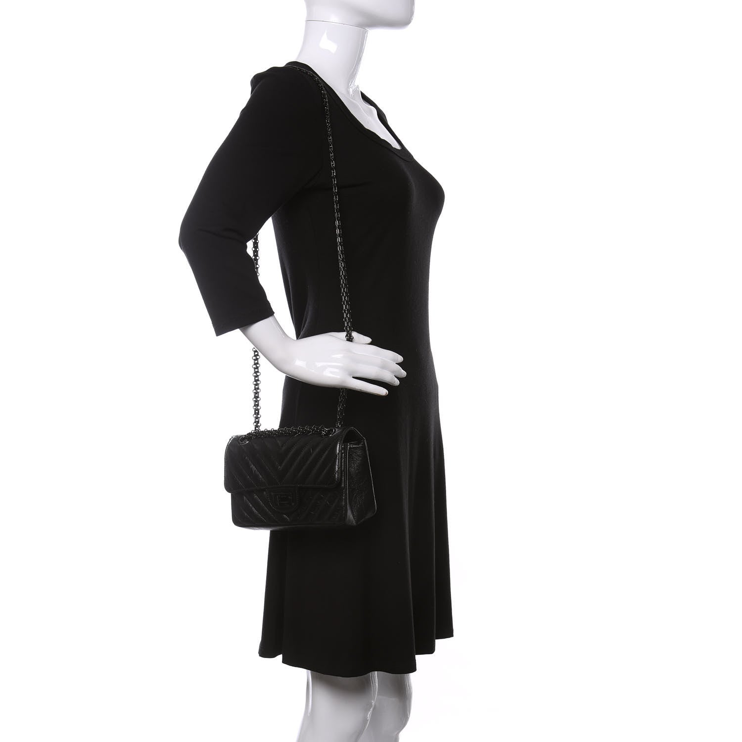 Chanel Aged Calfskin Chevron Quilted 2.55 Reissue Mini Flap So Black 2 of 12