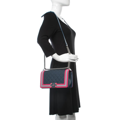 Chanel Canvas Quilted Medium Fluo Boy Flap Dark Navy Fuchsia Grey 2 of 8