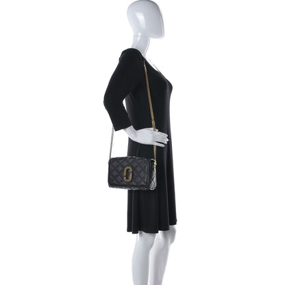Marc Jacobs Grained Calfskin Quilted Double Stitched The Status Flap Crossbody Bag Black 2 of 8