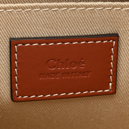 Chloe Cotton Calfskin Small Woody Ribbon Tote With Strap White Brown 6 of 10