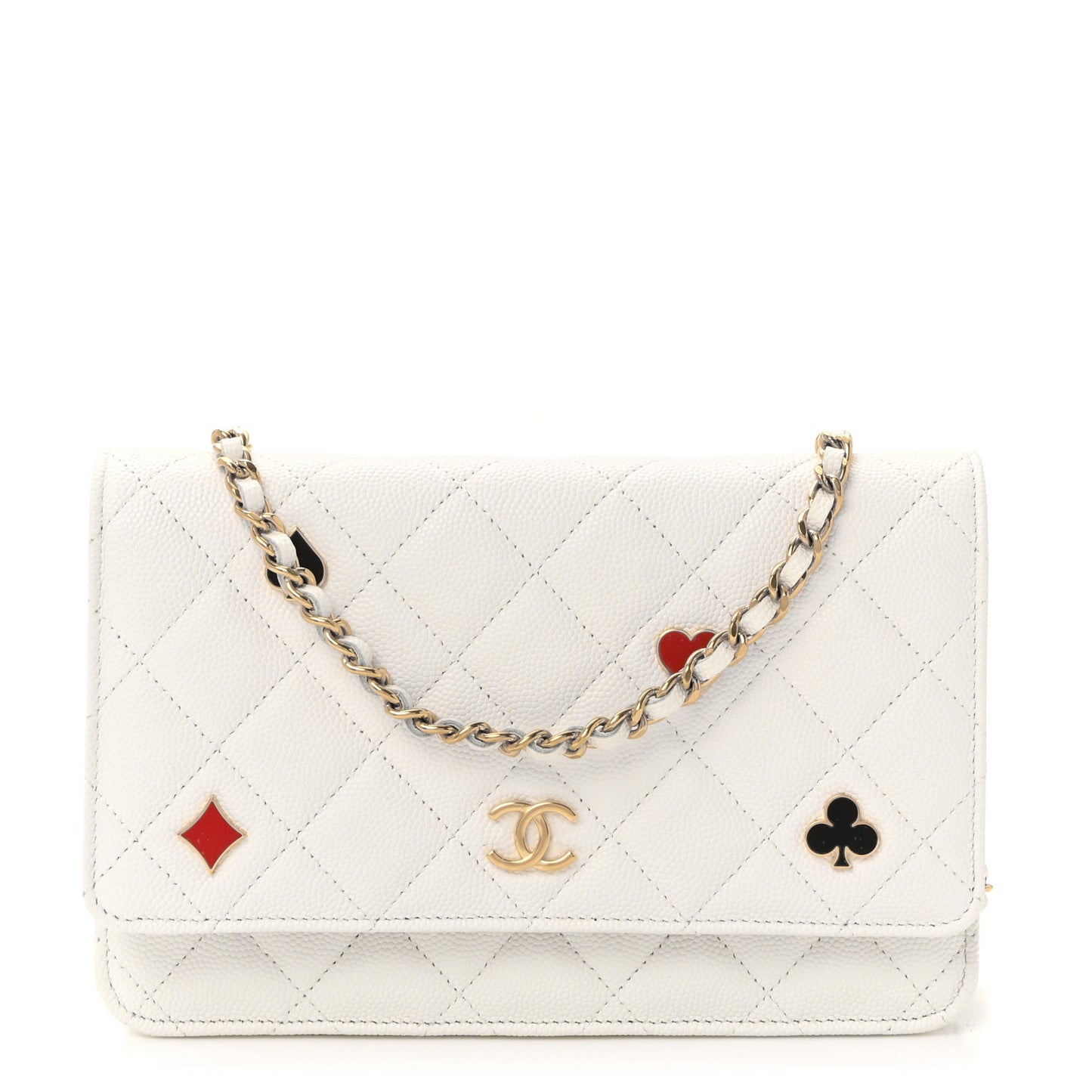 Caviar Quilted Enamel Coco Casino Wallet On Chain WOC White