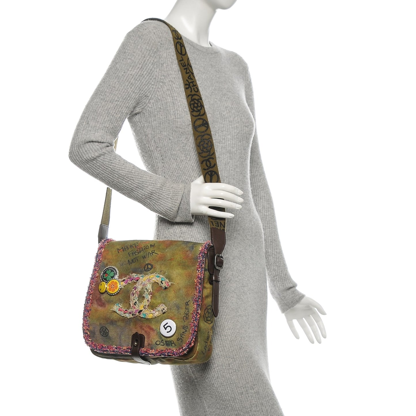 Washed Toile Graffiti On The Pavements Messenger Khaki Multicolor
