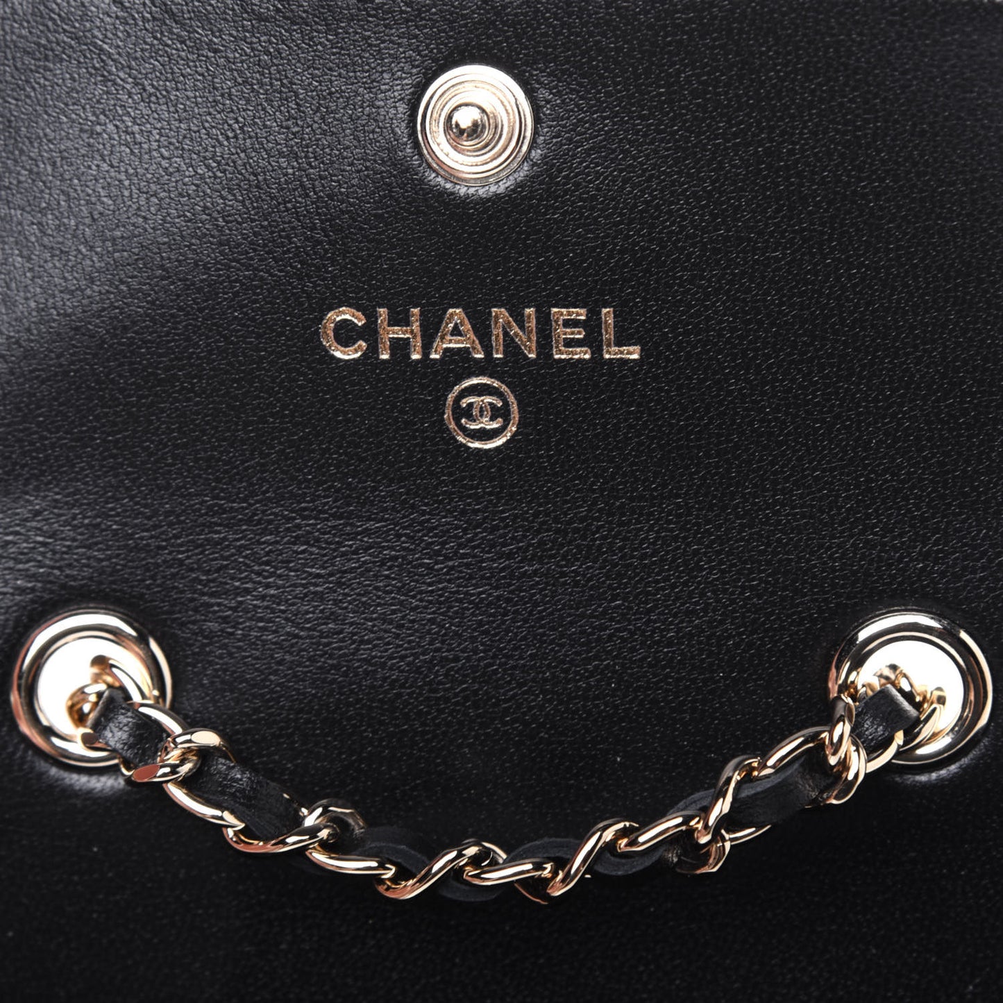 Lambskin Camellia Embossed Chain Belt Bag Black