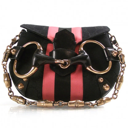 Gucci Monogram Horsebit Flap Evening Bag Black/Pink 1 of 8