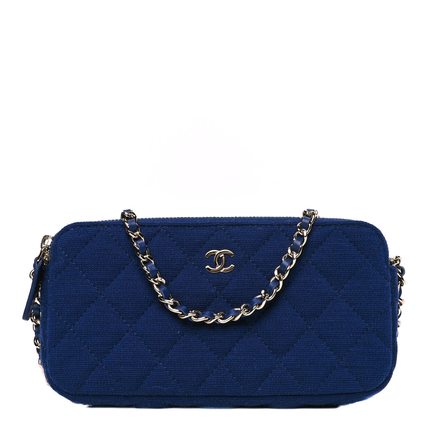 Jersey Quilted Small Clutch With Chain Navy