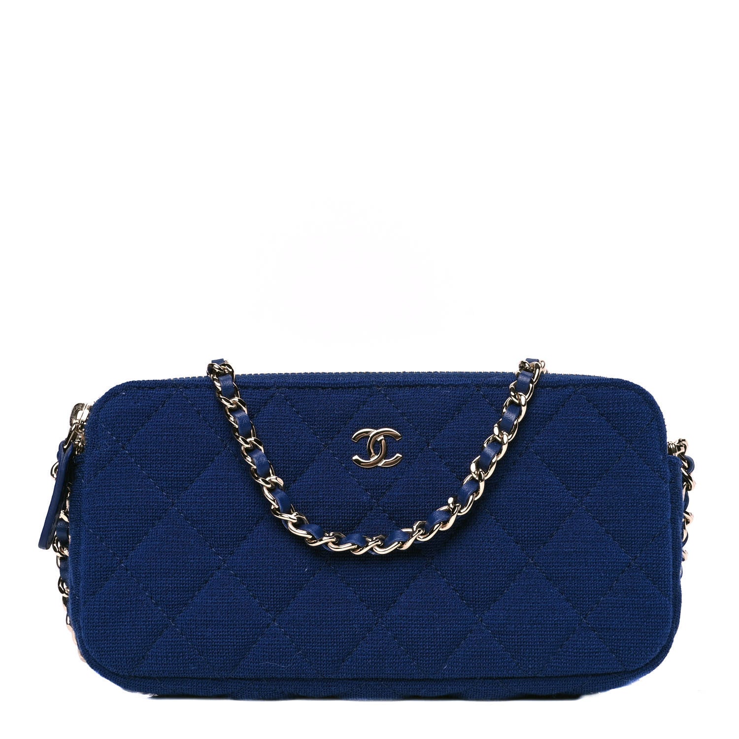 Chanel Jersey Quilted Small Clutch With Chain Navy 1 of 4