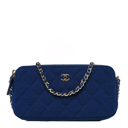 Chanel Jersey Quilted Small Clutch With Chain Navy 1 of 4
