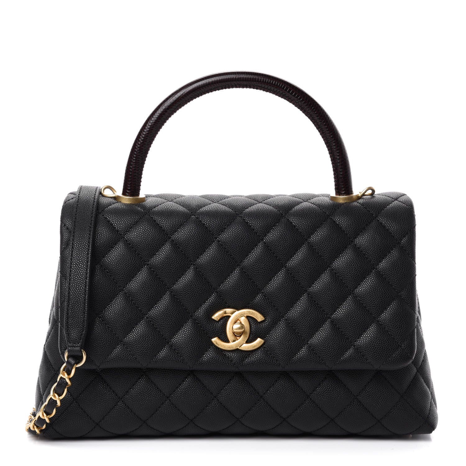 Chanel Caviar Lizard Embossed Quilted Small Coco Handle Flap Black 1 of 12