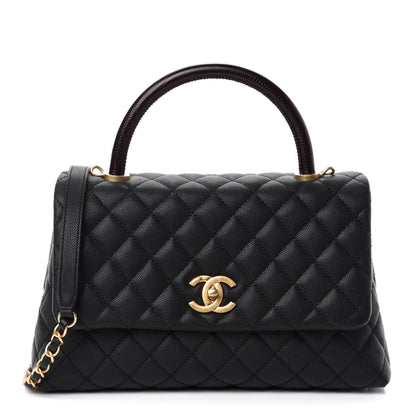Chanel Caviar Lizard Embossed Quilted Small Coco Handle Flap Black 1 of 12