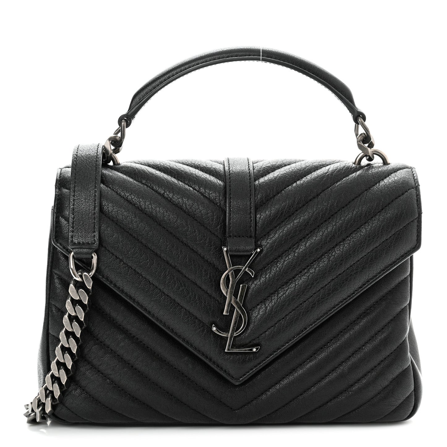 Sheepskin Matelasse Chevron Monogram Medium College Bag Black
