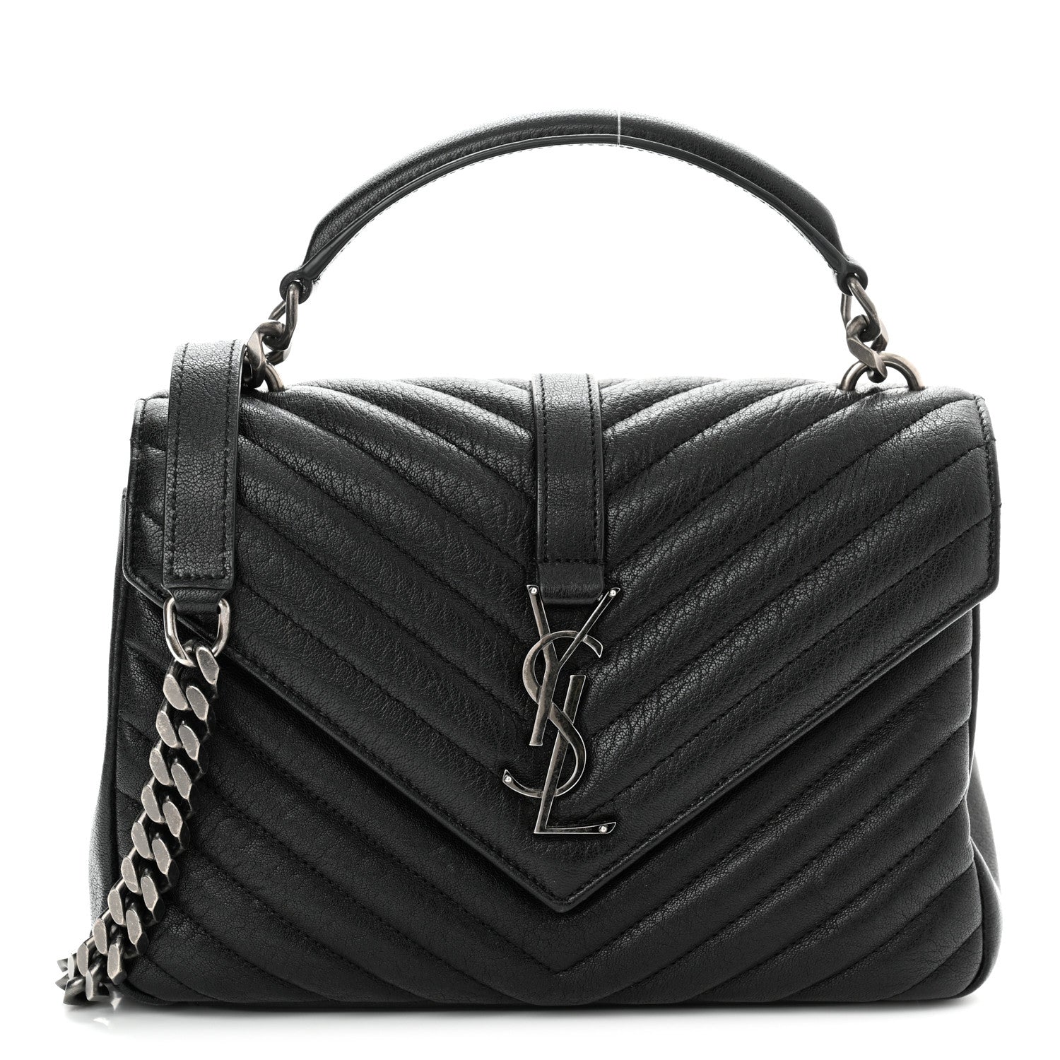 Saint Laurent Sheepskin Matelasse Chevron Monogram Medium College Bag Black 1 of 11