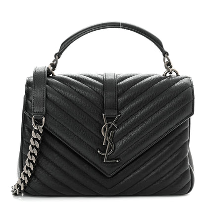 Saint Laurent Sheepskin Matelasse Chevron Monogram Medium College Bag Black 1 of 11