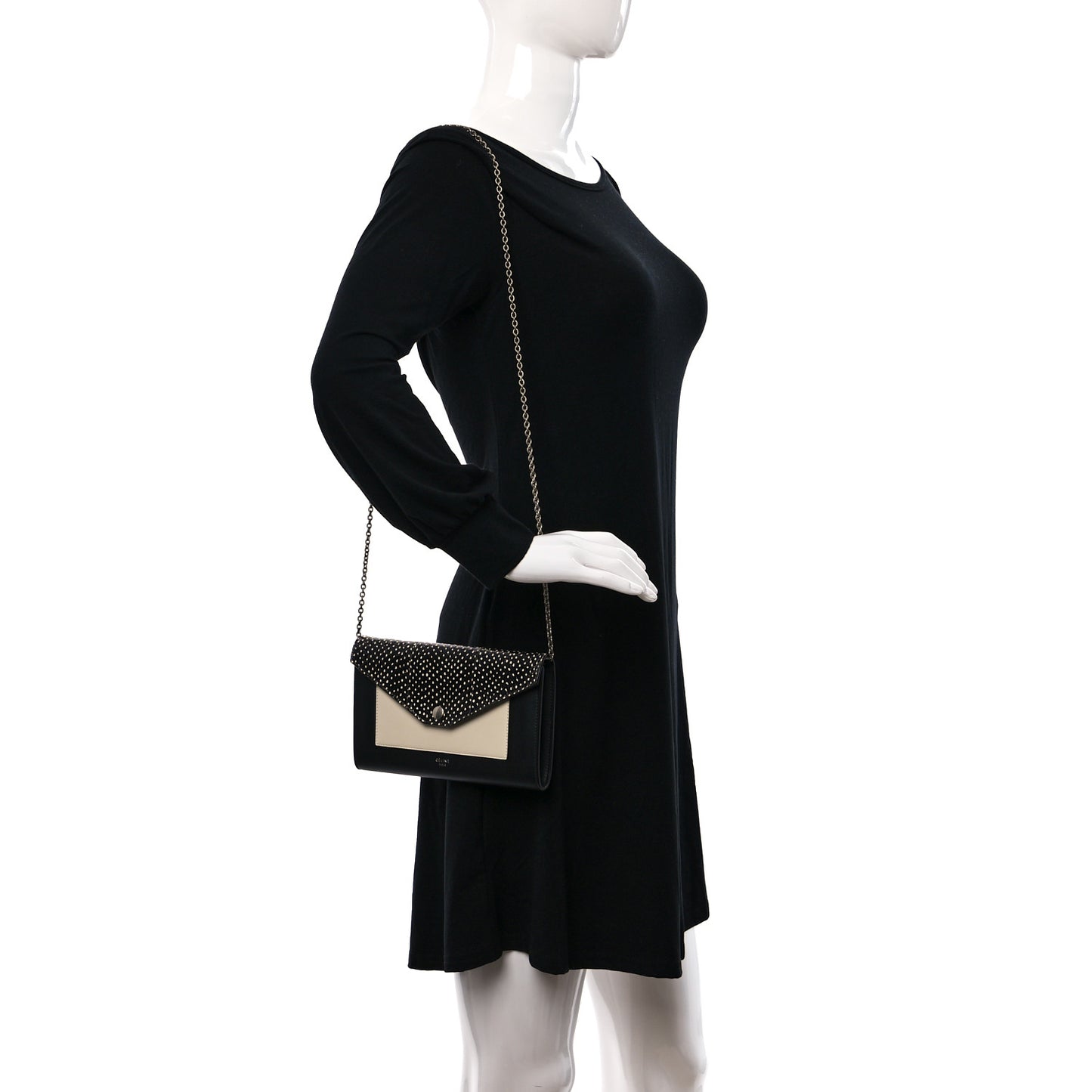 Snakeskin Calfskin Clutch on a Chain Black