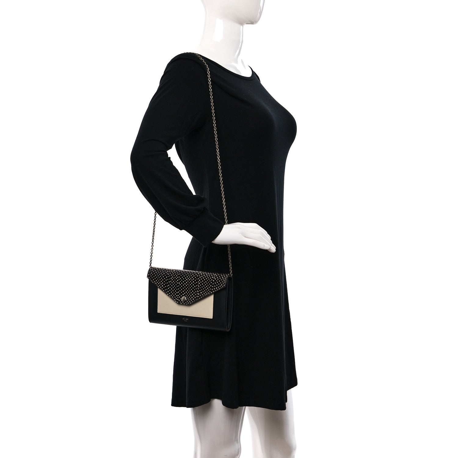Celine Snakeskin Calfskin Clutch on a Chain Black 2 of 10