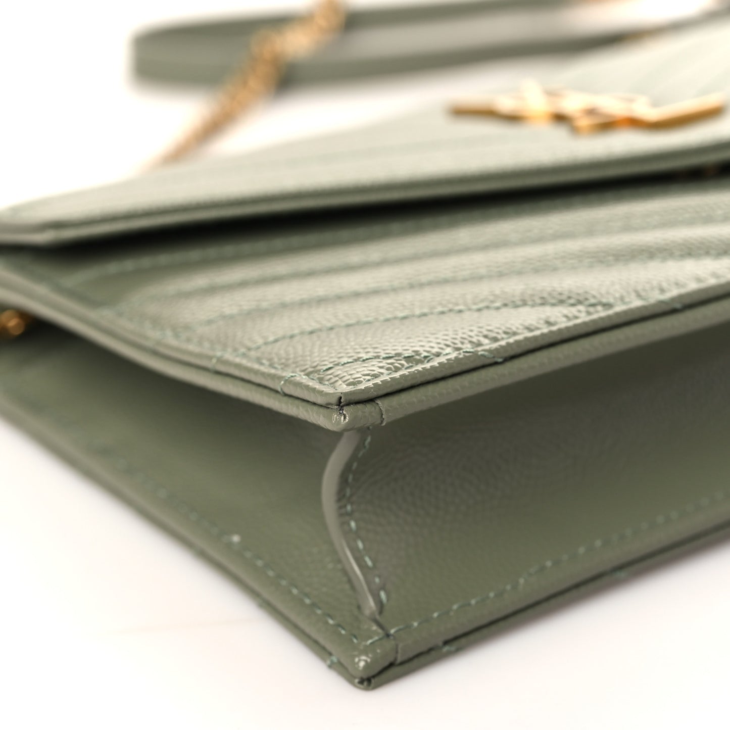 Grain De Poudre Matelasse Chevron Monogram Envelope Chain Wallet Pistache