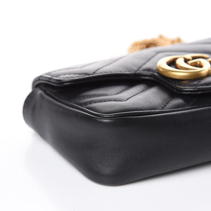 Gucci Calfskin Matelasse Super Mini GG Marmont Shoulder Bag Black 9 of 11