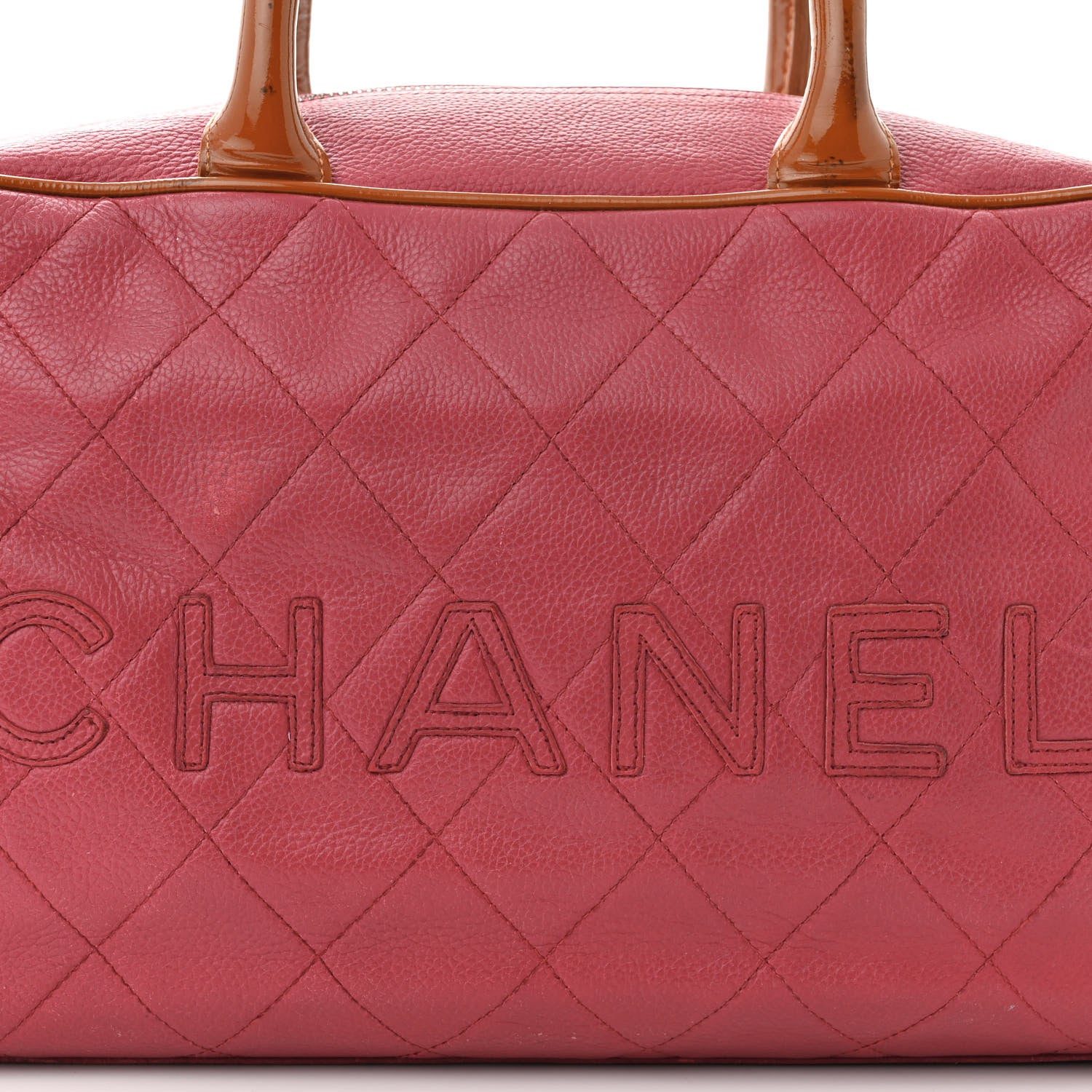 Chanel Caviar Patent Quilted Large Bowler Bag Red 8 of 20
