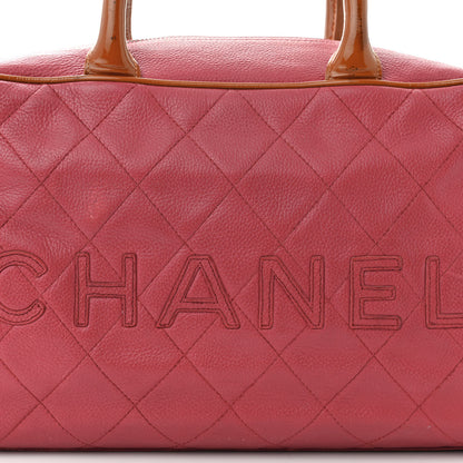 Chanel Caviar Patent Quilted Large Bowler Bag Red 8 of 20