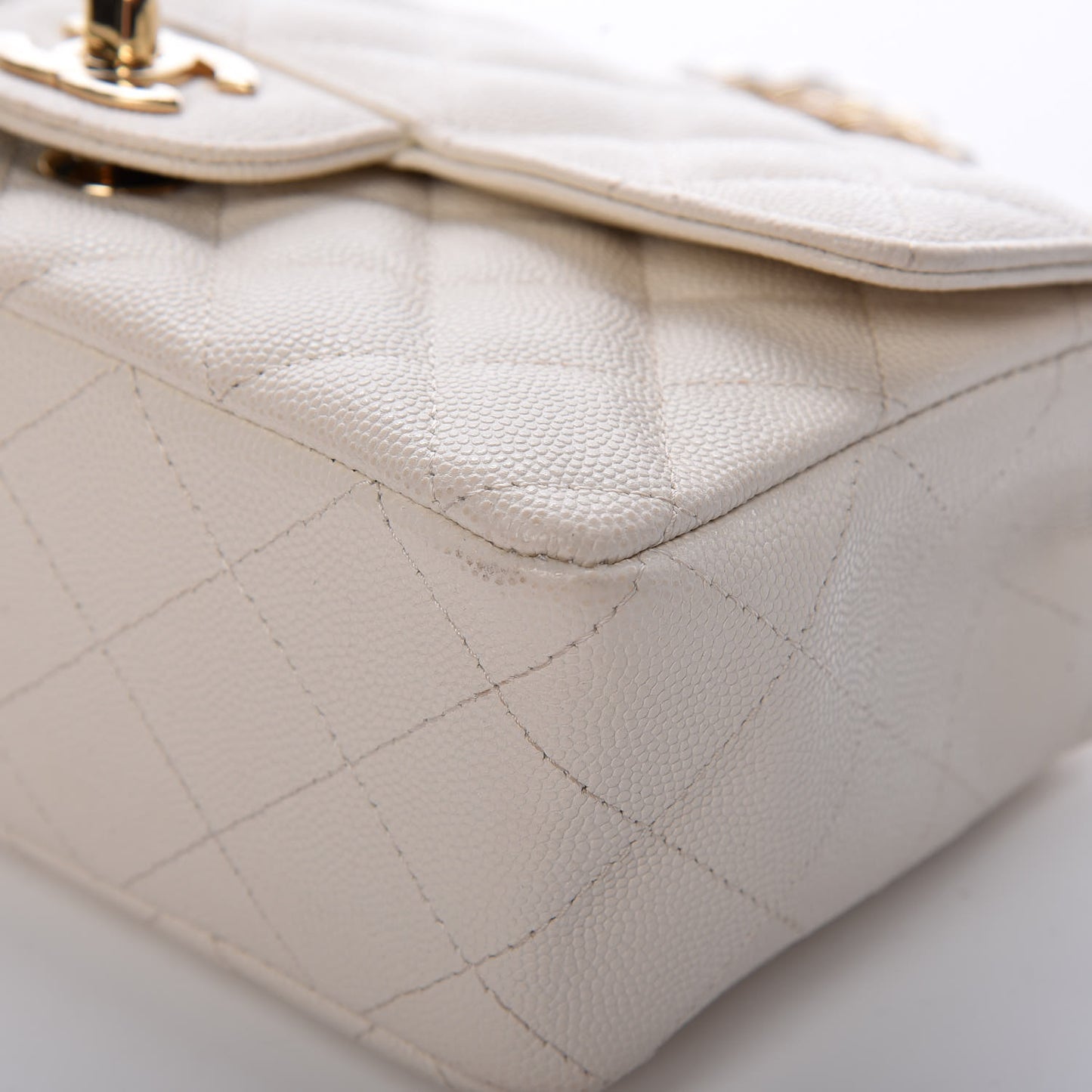 Caviar Quilted Mini Rectangular Flap White