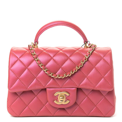 Chanel Iridescent Lambskin Quilted Mini Top Handle Rectangular Flap Red 1 of 8