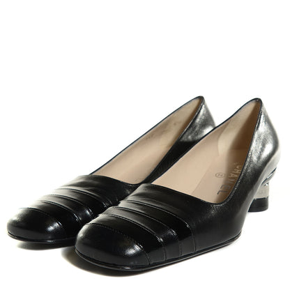 Chanel Lambskin Square Toe Pumps 37.5 Black 3 of 8
