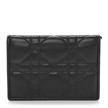 Christian Dior Lambskin Cannage Bi-Color Small Lady Dior Flap Card Holder Black Pink 1 of 11