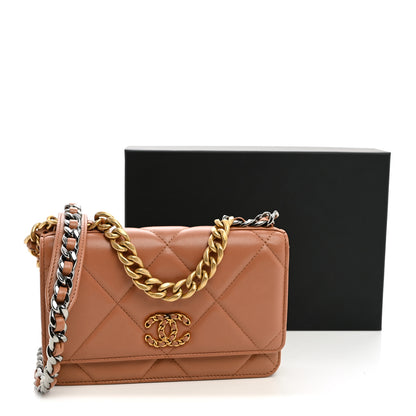 Chanel Lambskin Quilted Chanel 19 Wallet On Chain WOC Brown 12 of 12