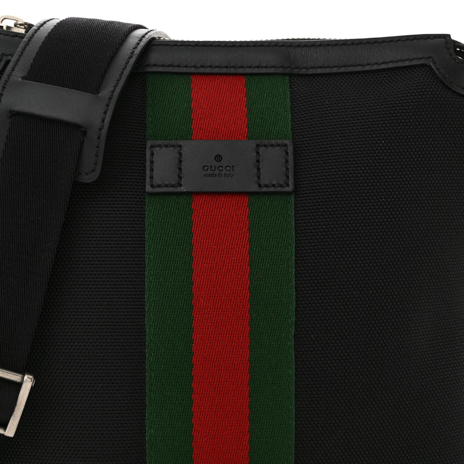 Gucci Techno Canvas Selleria Calfskin Web Small Flat Messenger Bag Black 8 of 11