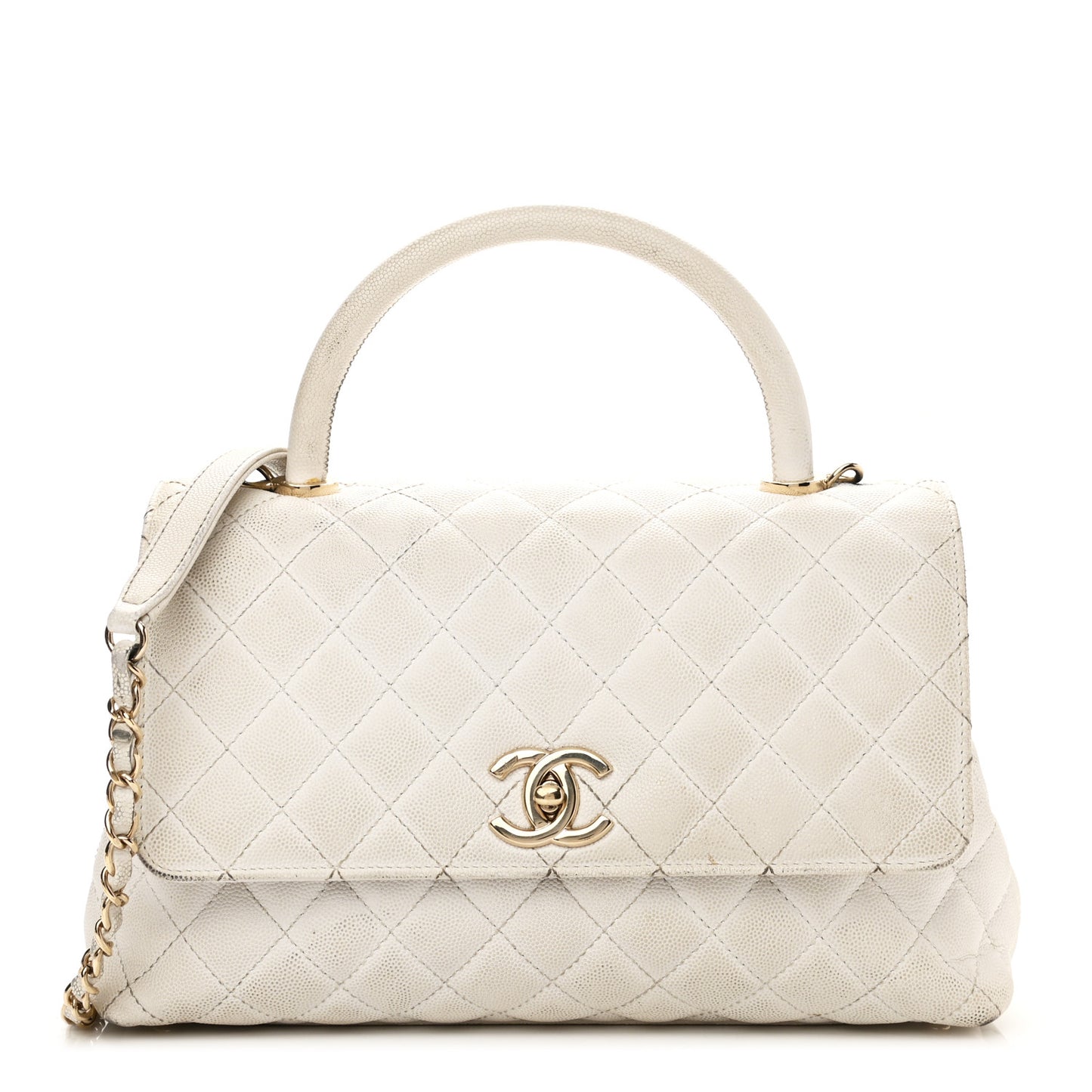 Caviar Quilted Small Coco Handle Flap White